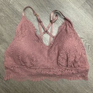 Aerie Far Out Bralette Lace Padded Strappy Longline Dusty Rose Pull On  Size XXL